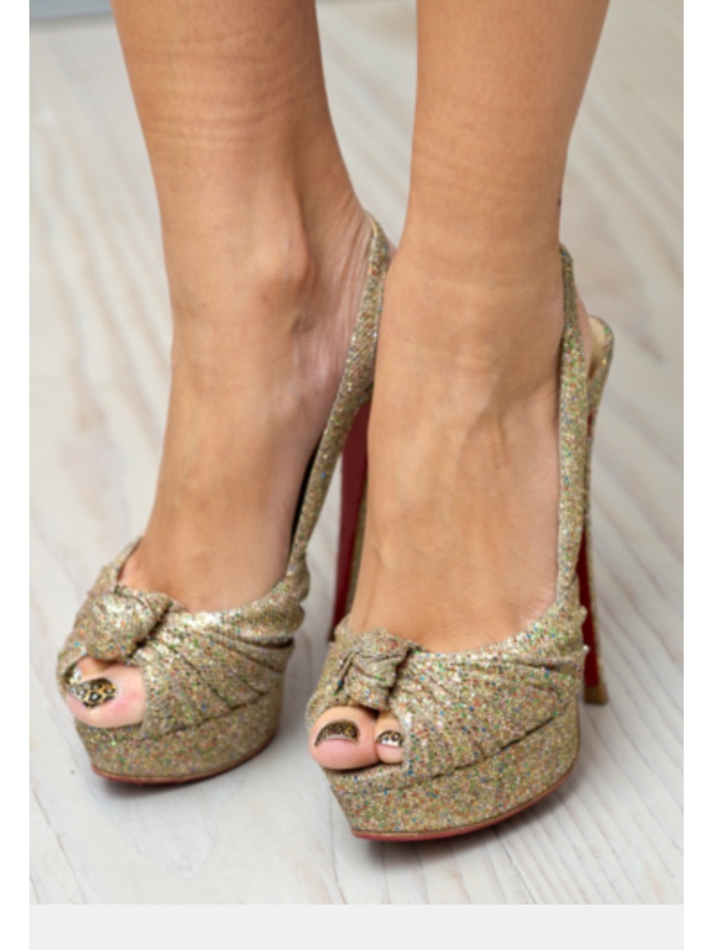 CHRISTIAN LOUBOUTIN glitter gold sparkle cocktail heels sz 35/ USA sz 5